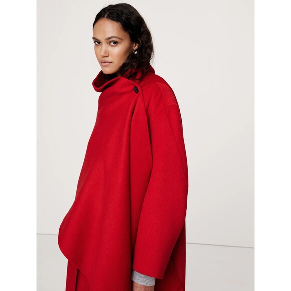 Banana Republic Oversized Double-Faced Wool Red Cape Trench Coat XL NWOT - Picture 3 of 10